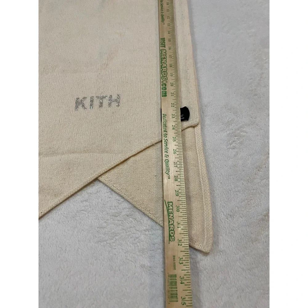 Kith Rhinestone Logo Scarf Cream Wool Cashmere Blend Knit Pointed Hem Unisex